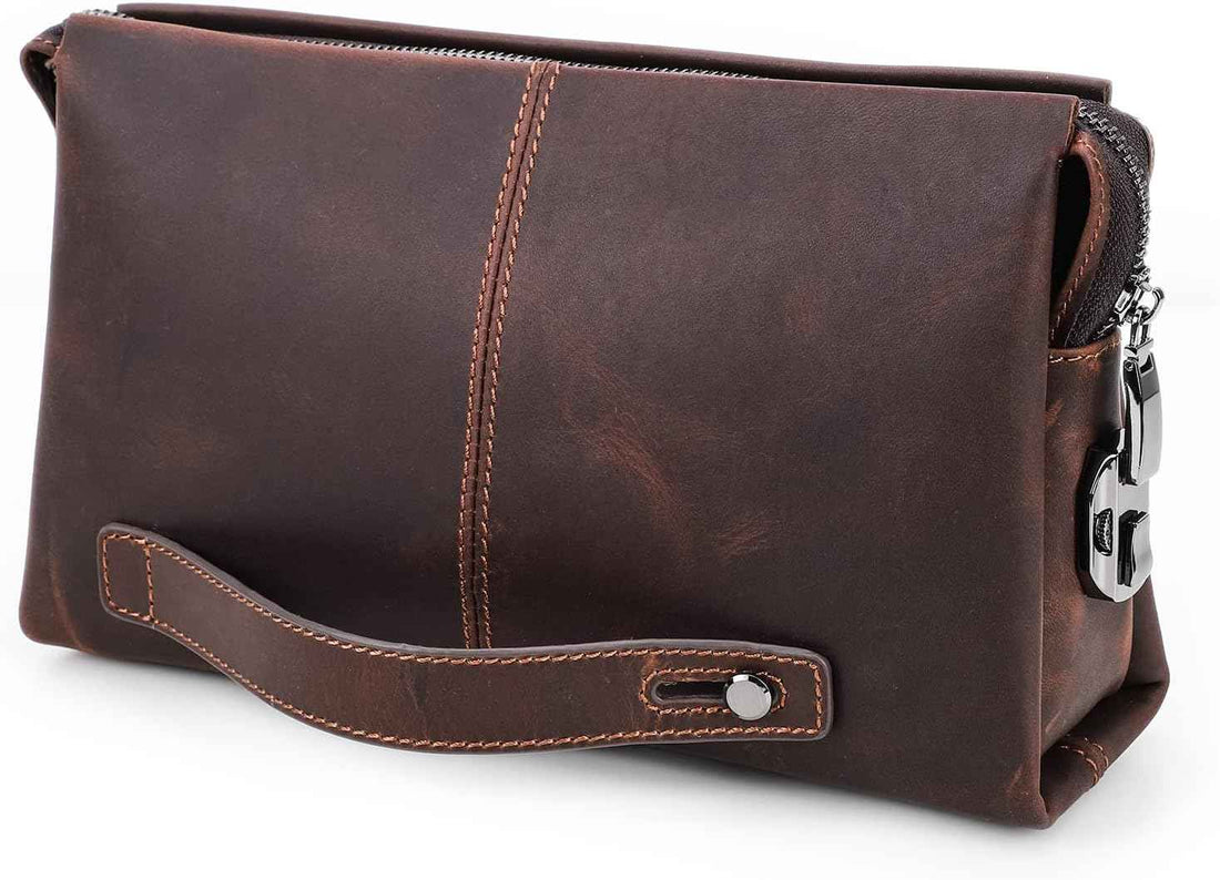 Genuine Leather Men Clutch Purse Bag Wallet Anti Theft Coffee