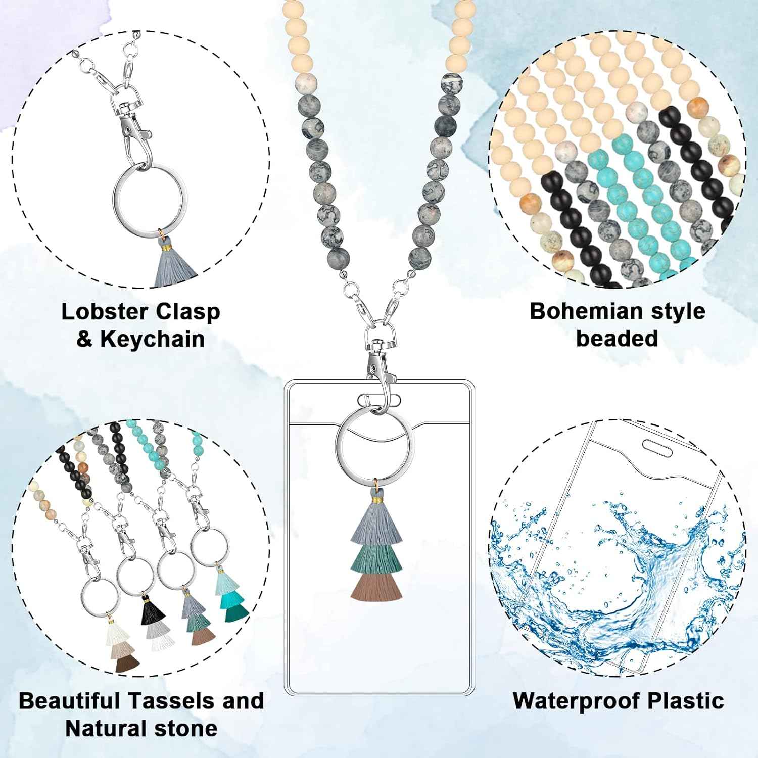 12 Pieces Wood Beaded Lanyards and Card Holder Set