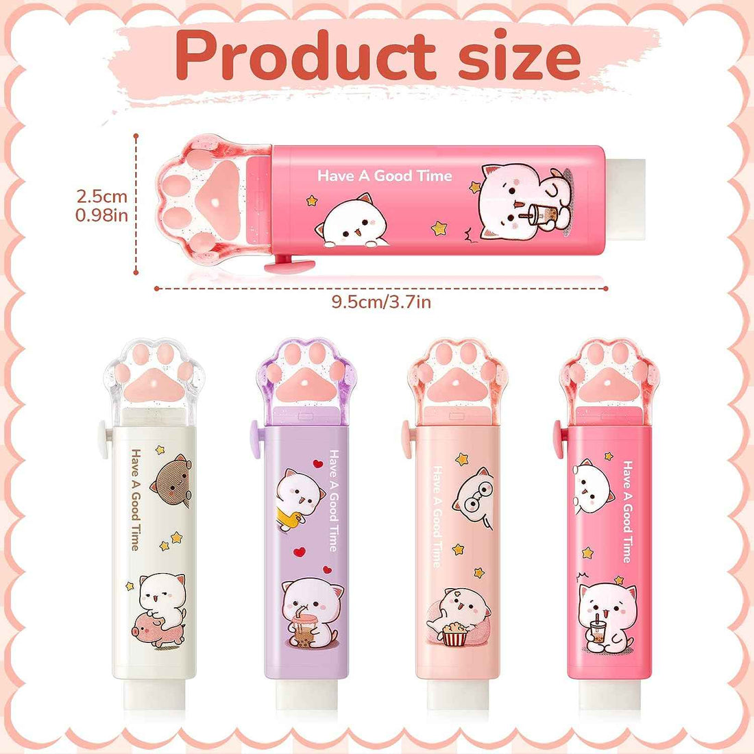 8PCS Cat Paw Shaped Cute Pencil Erasers Push Pull Design