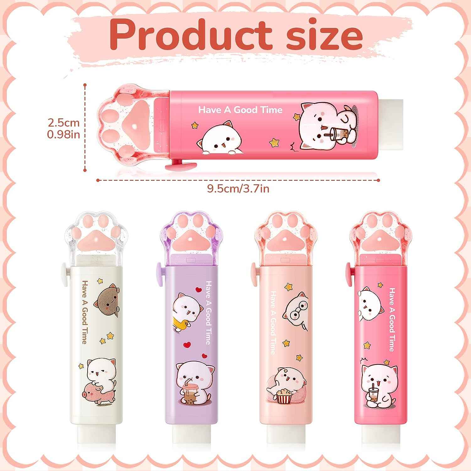 8PCS Cat Paw Shaped Cute Pencil Erasers Push Pull Design