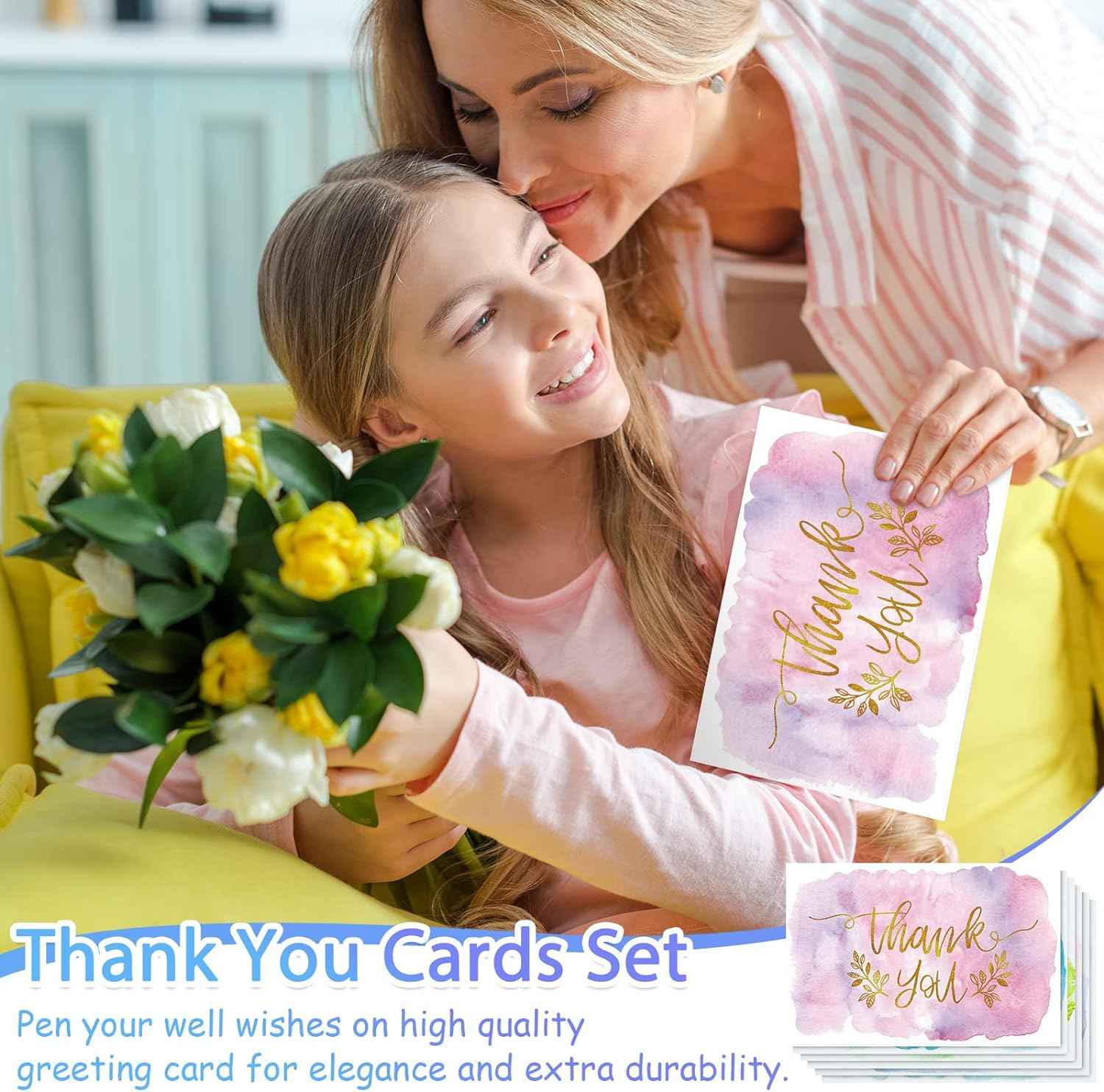 72 Pieces Watercolor Thank You Cards with Envelopes and Stickers Set