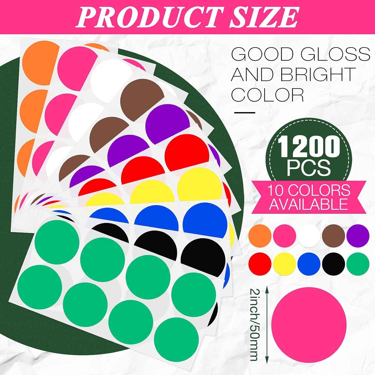 2 Inch Round Color Coding Stickers Circle Dot Labels Self-Adhesive 1200PCS