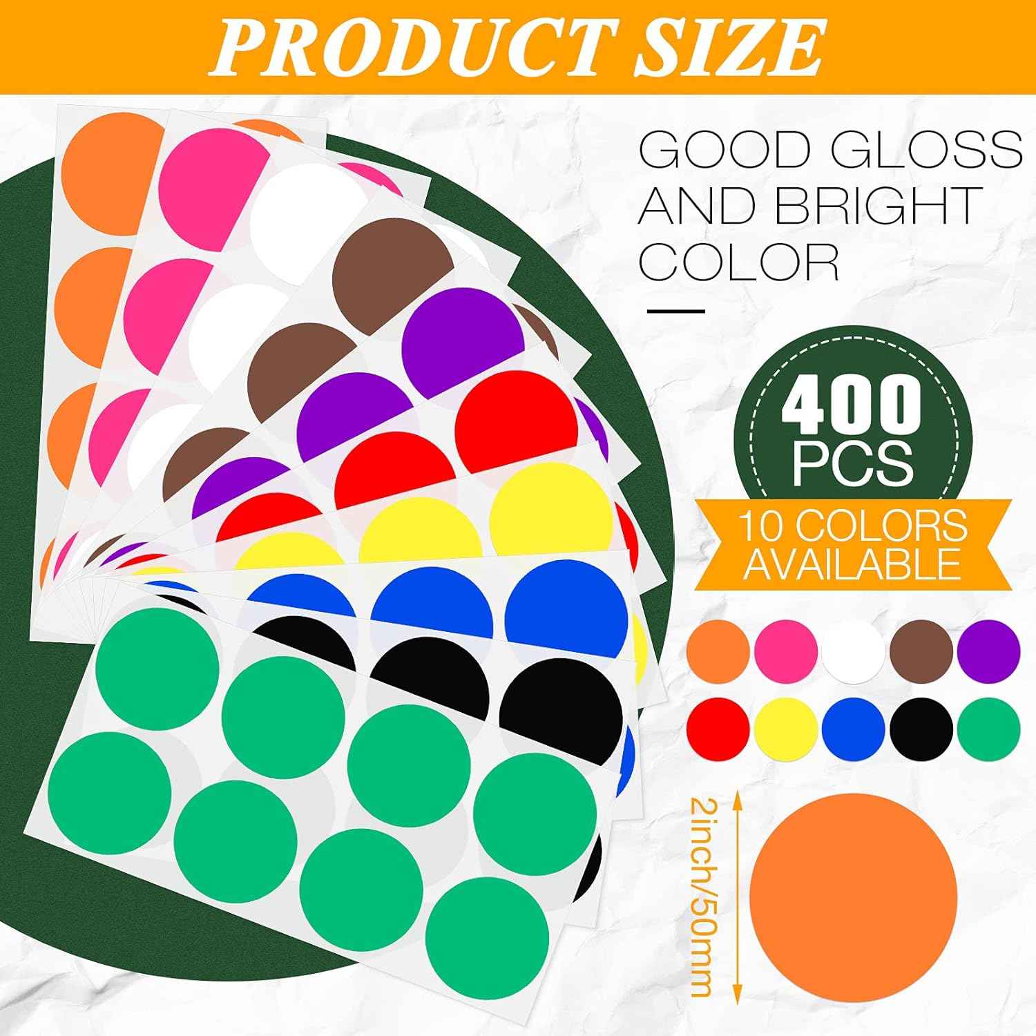 2 Inch Round Color Coding Stickers Circle Dot Labels Self-Adhesive 400PCS
