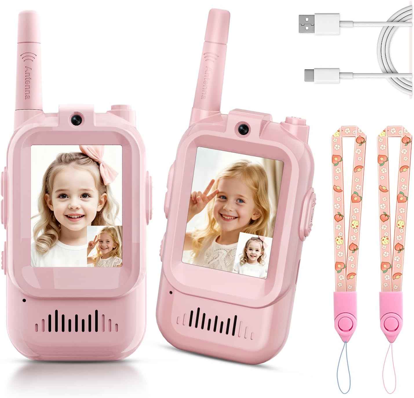 Video Walkie Talkies for Kids, Handheld 2 Pack Pink Pink