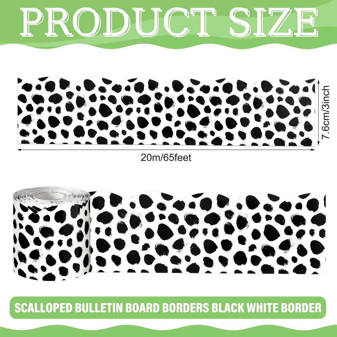 65 Feet Bulletin Board Dots Decorative Trim Borders Elegant Wavy Black Dot