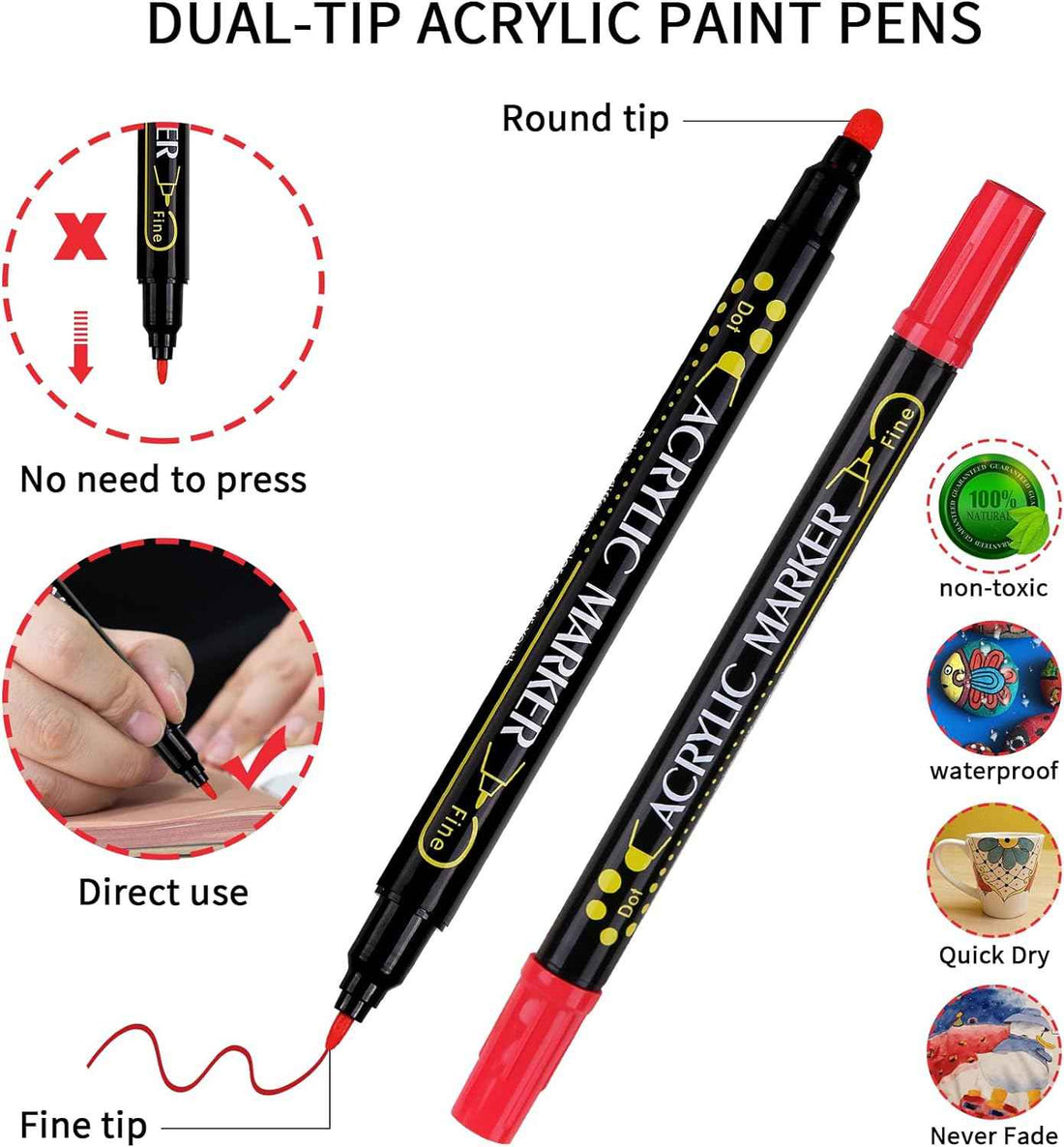 Guangna 60 Colors Acrylic Paint Markers Dual Tip(1-5mm)