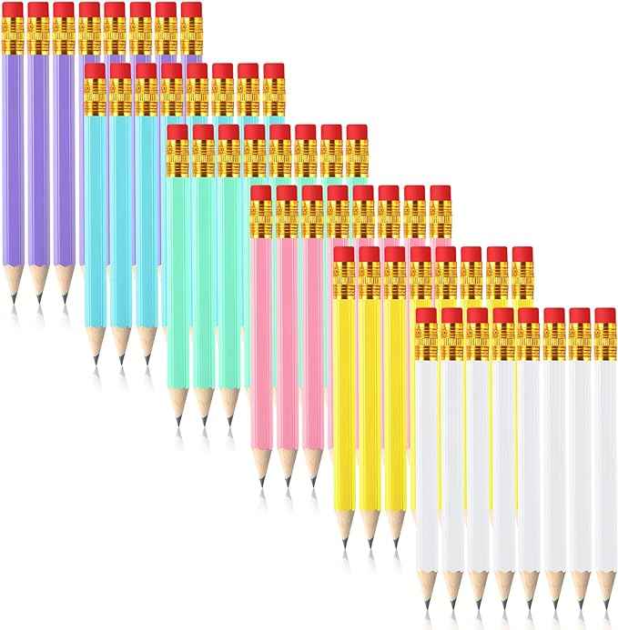 48 Pieces Golf Short Pencils with Eraser for Kids Blue,Green,Pink,Purple,White