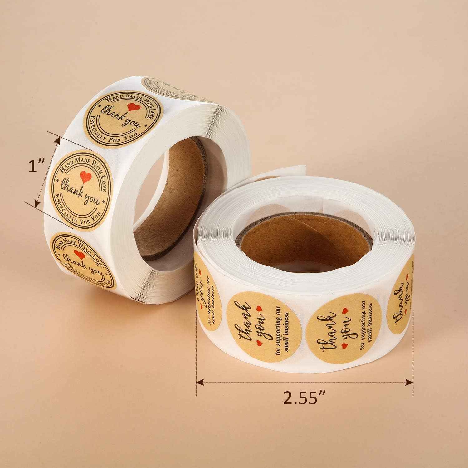 2000pcs Handmade with Love Thank You Label Stickers Kraft Round,1 Inch