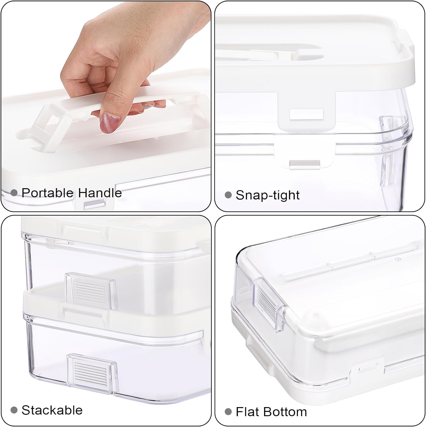 Clear Plastic Storage Container with Lid & Handle for Pencils Markers