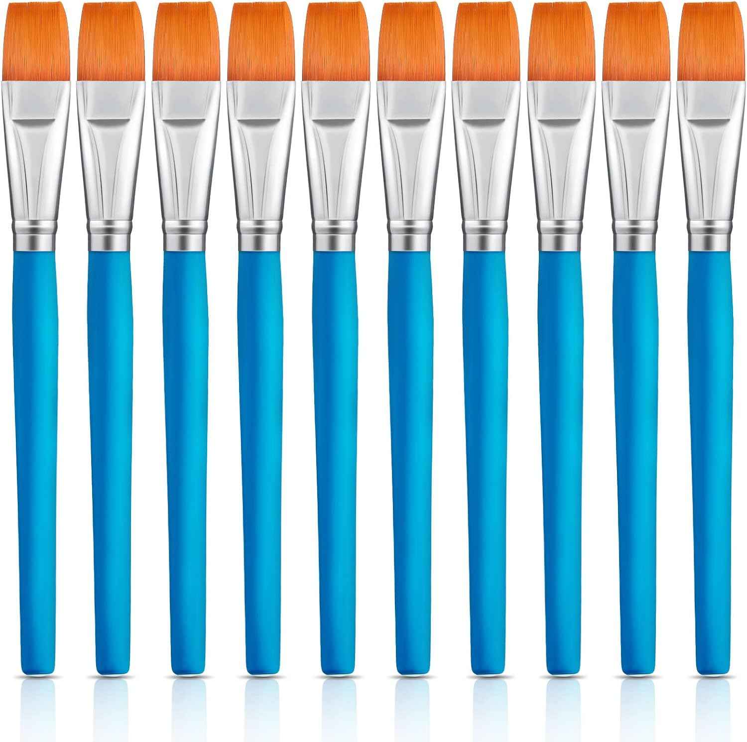 10 Pieces 3/4 Inch Flat Acrylic Paint Brushes for Kid Adult Blue