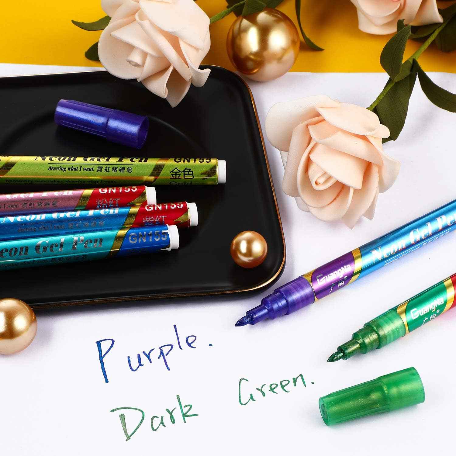 Guangna Neon Gel Pen Glitter Double Color Metallic Marker-12 Colors