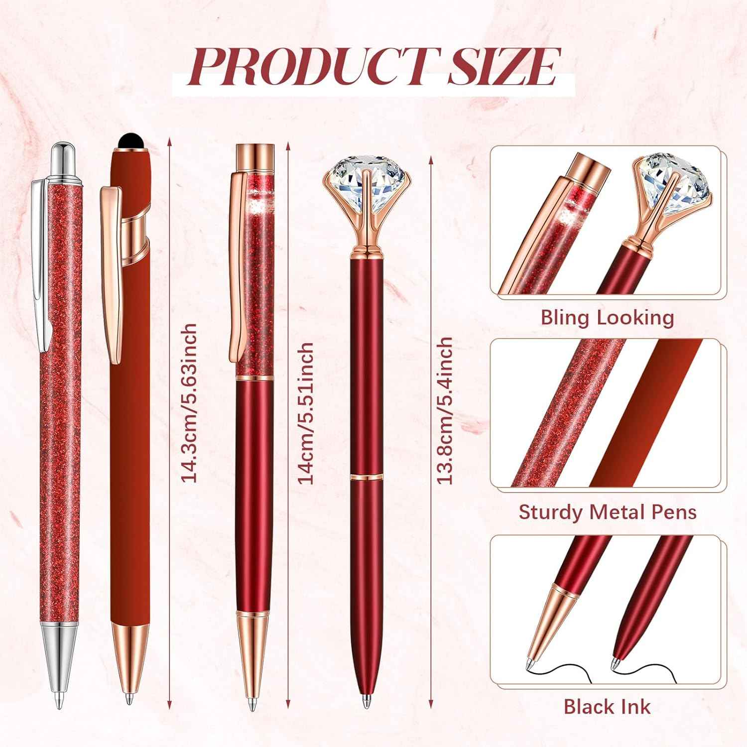 8Pcs Crystal Glitter Ballpoint Pens with Pen Holder for Desk Organizer