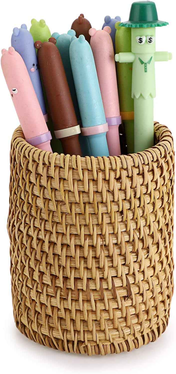 Rattan Pen Cup,Handmade Desk Pencil Holders Cylinder