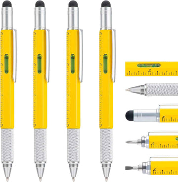 4 Pack 6IN1 Multitool Pen with Extra Refills Set Yellow