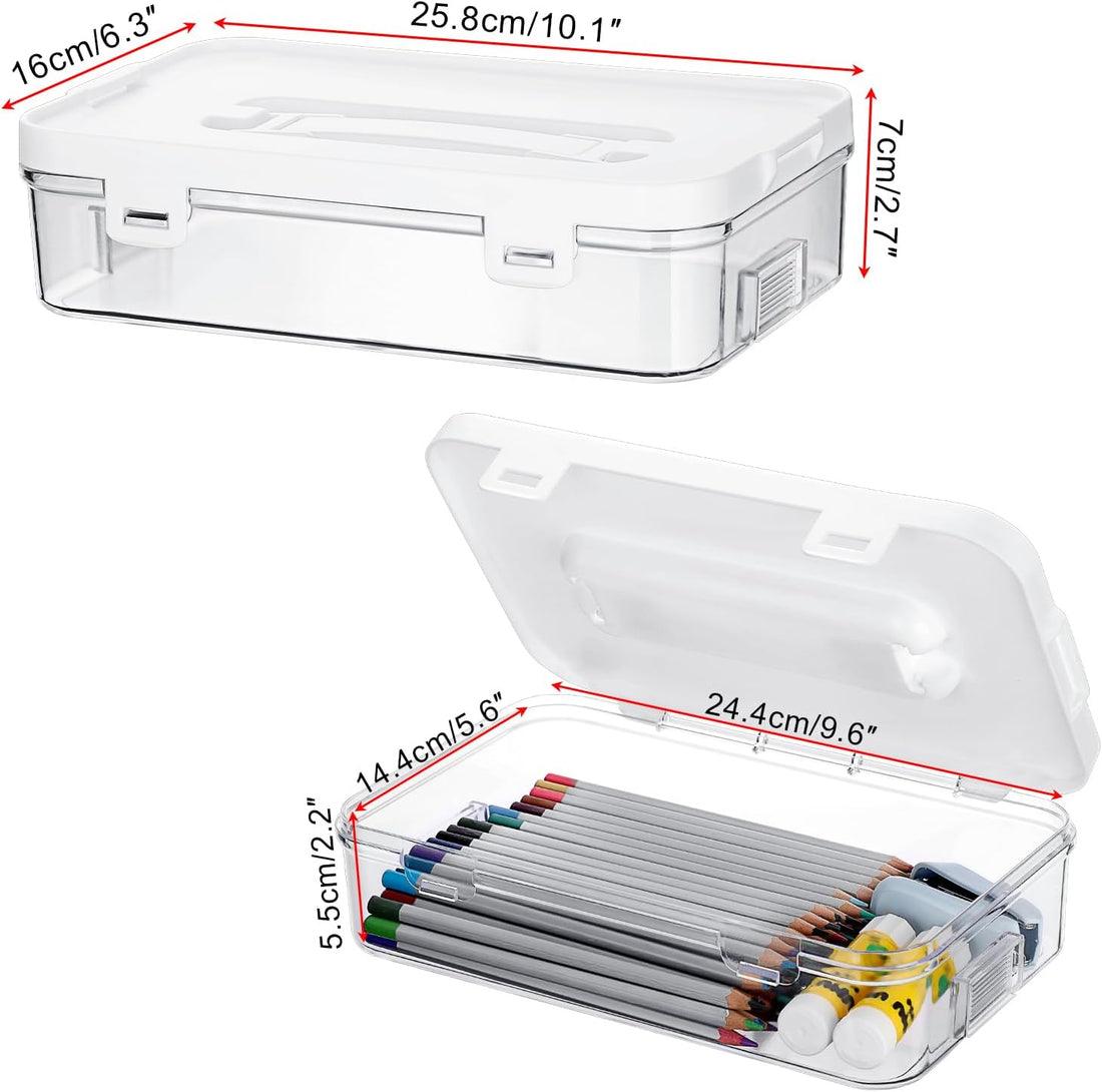 Clear Plastic Storage Container with Lid & Handle for Pencils Markers 3 Pack