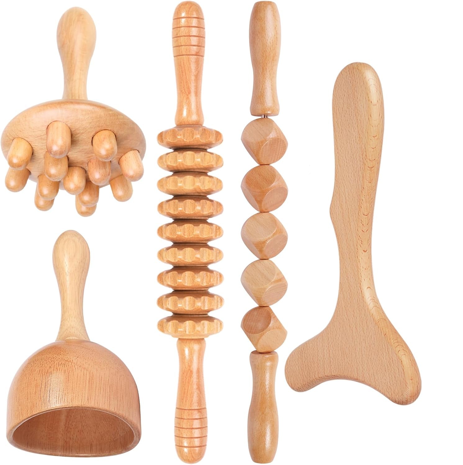Lymphatic Drainage Wooden Therapy Massage Tools 5 Pack