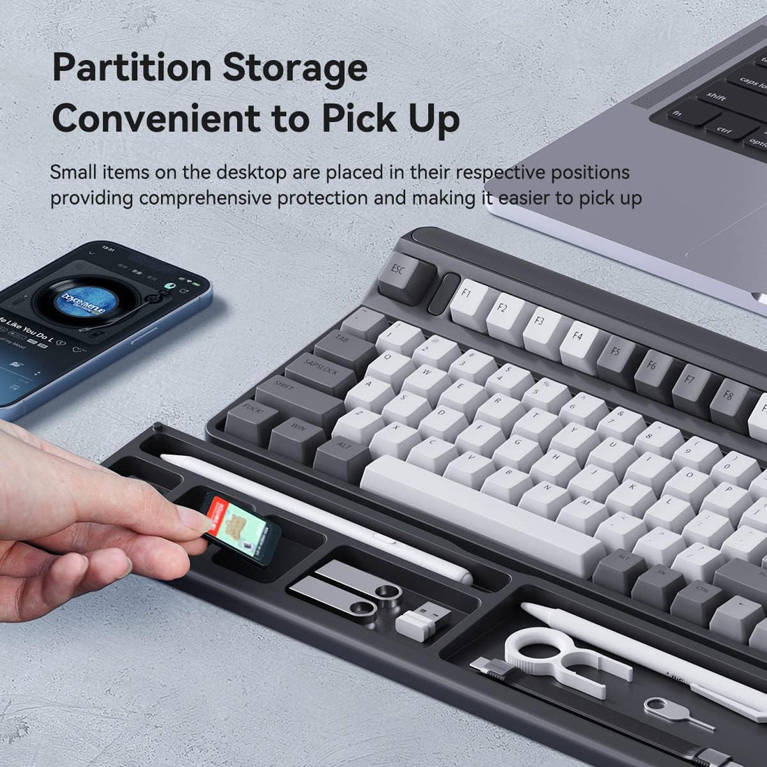 Keyboard Wrist Rest Pad Support with Desktop Partition Storage Case Black