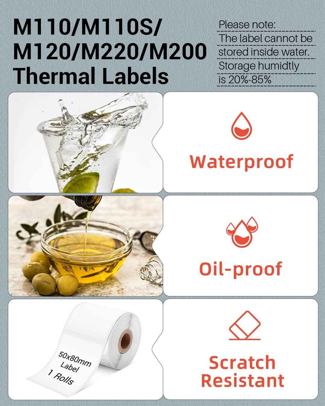 Phomemo Thermal Labels for M110/M221/M220/M120/M200,50x80mm