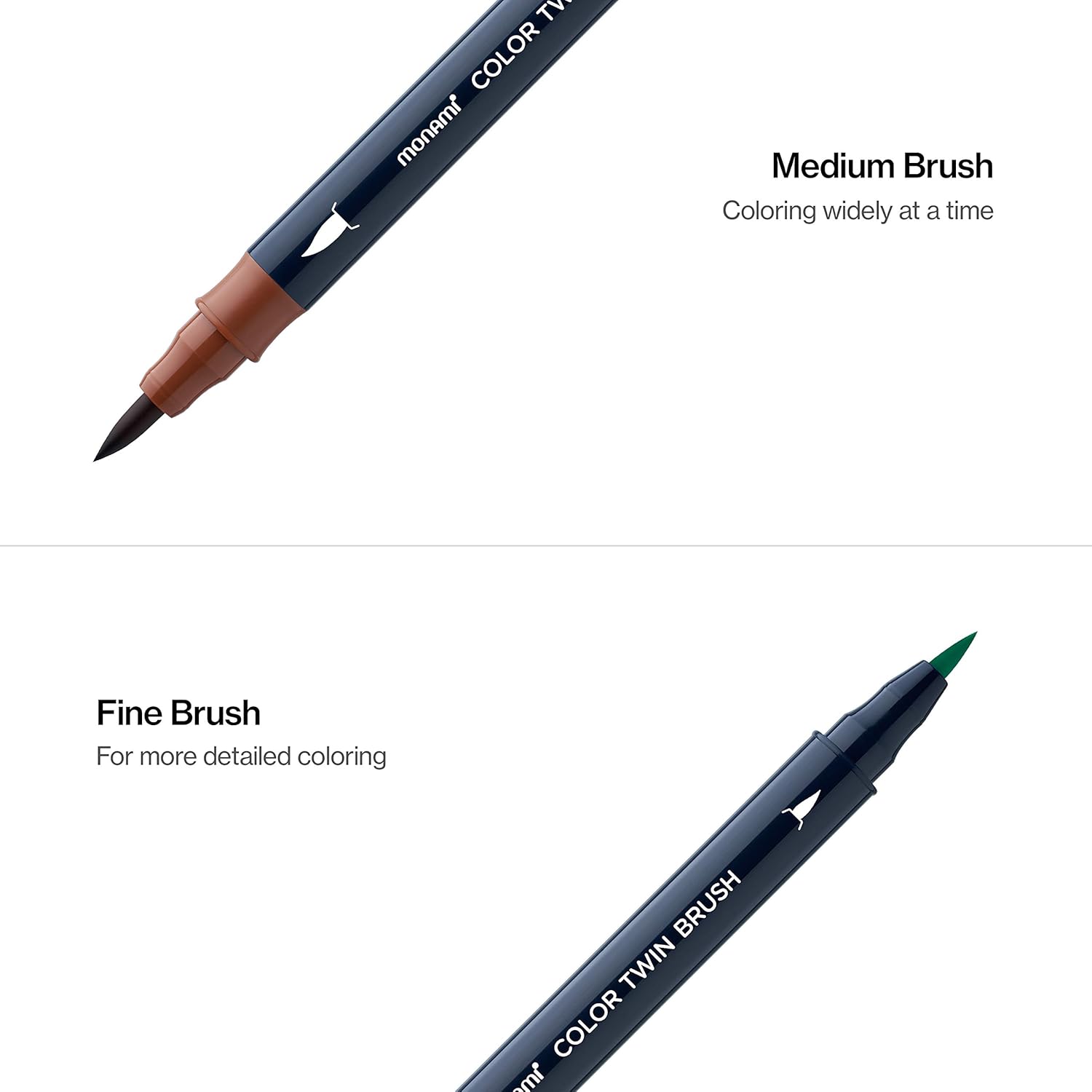 MONAMI Color Twin Brush Marker Pens,Forest 6-Pack