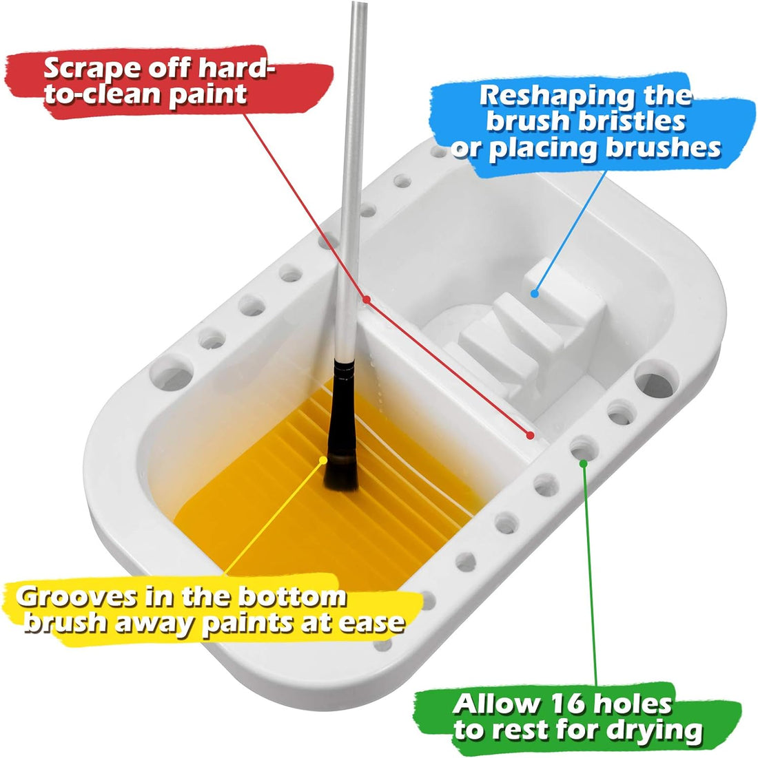 Paint Brush Cleaner Holder and Organizers with Palette White