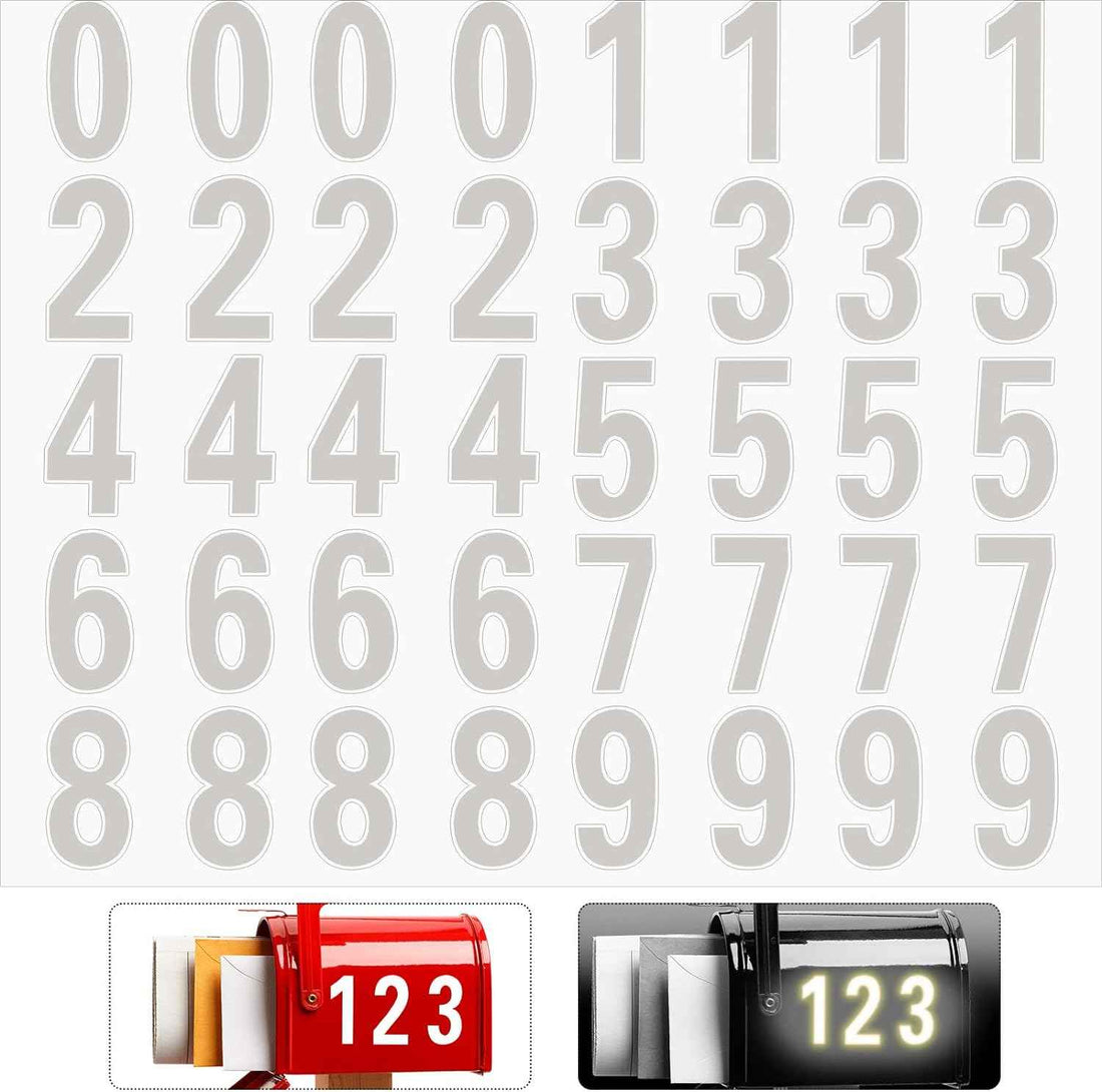 40pcs Mailbox Number 0-9 Sticker Decal Adhesive Silver 3 Inch
