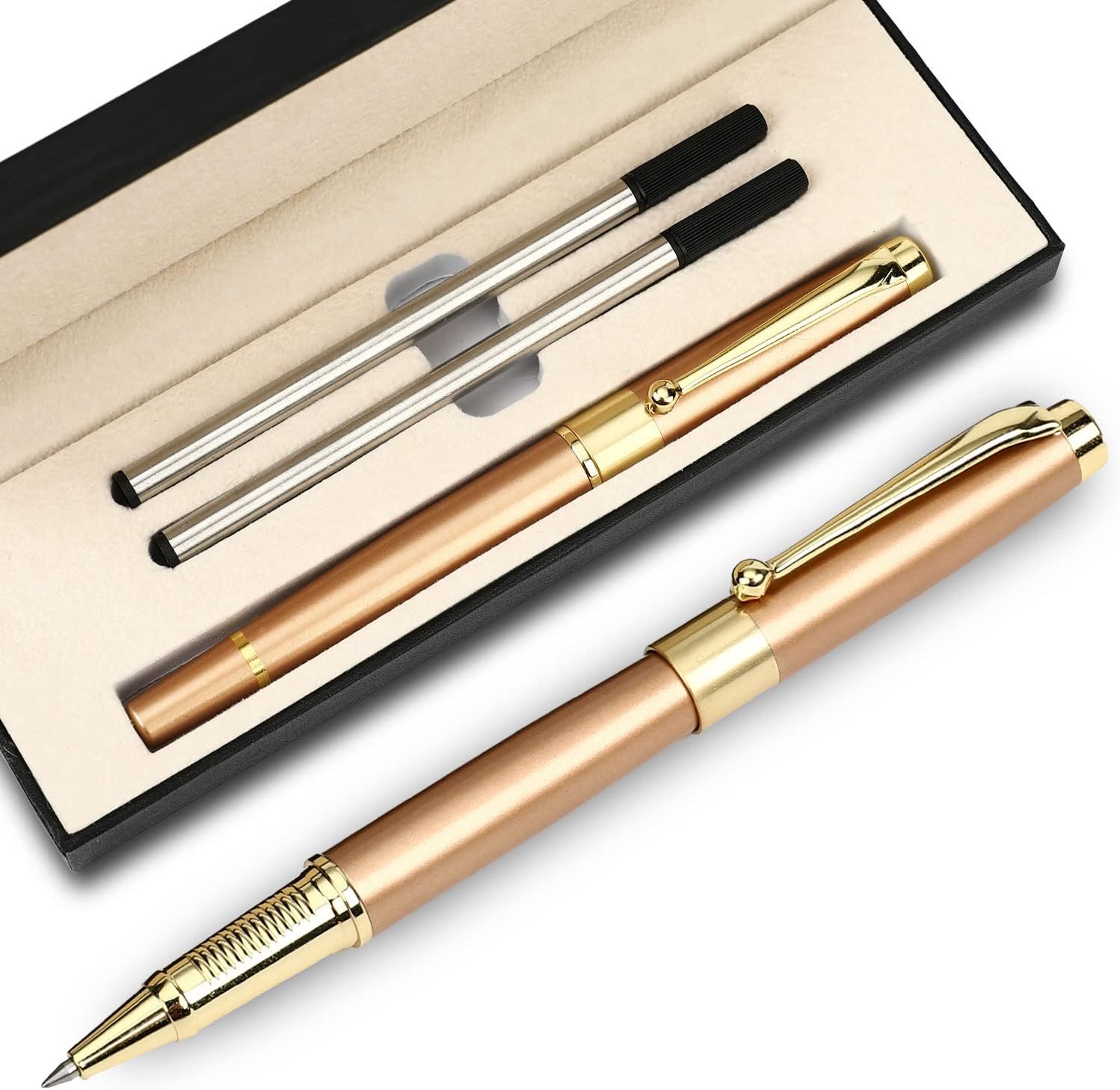 Luxury Ballpoint Pen Black Ink 0.5mm with 2 Refills Rose Gold