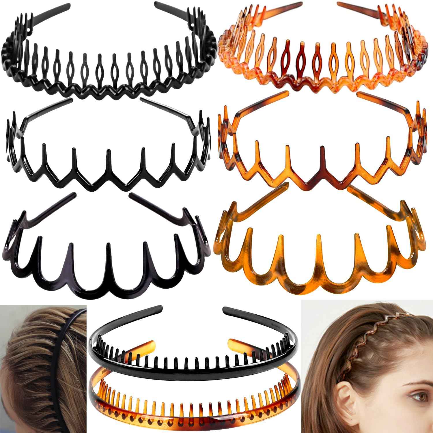 8PCS Fashion Effortless Plastic Headbands with Teeth Comb E