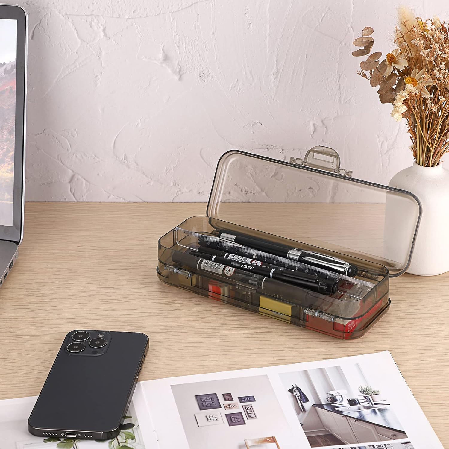 Double Deck Pencil Case Clear Plastic Stationery Box
