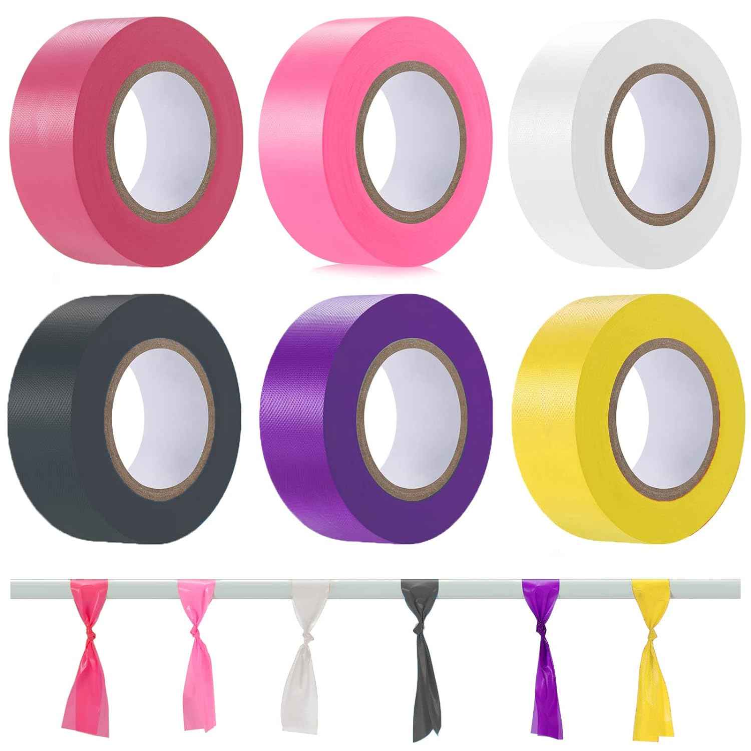 6 Pack Flagging Tape,Neon Marking Survey for Boundaries Hazardous Area Chic Colors