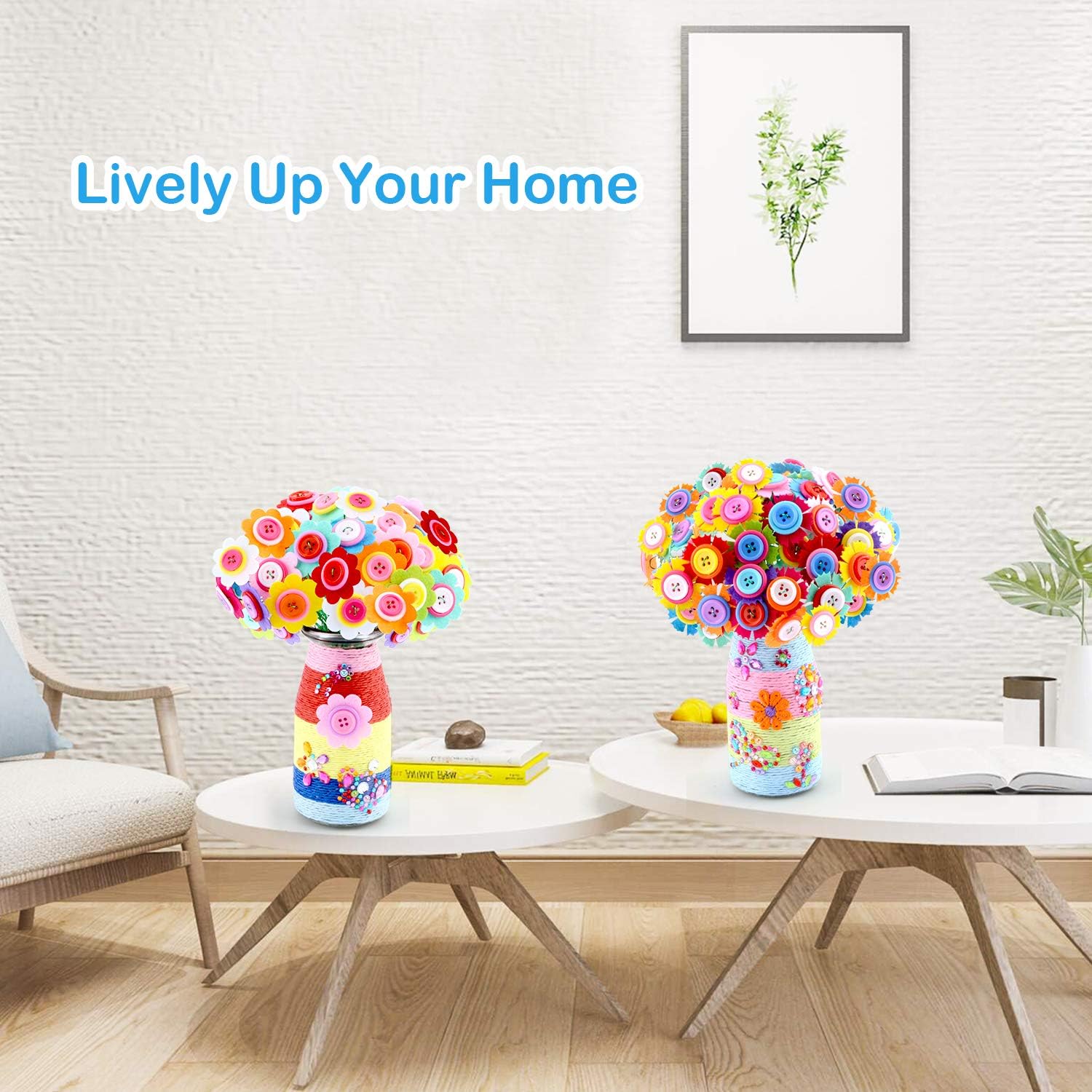 Make Your Own Flower Bouquet with Buttons Felt Vase Art Craft