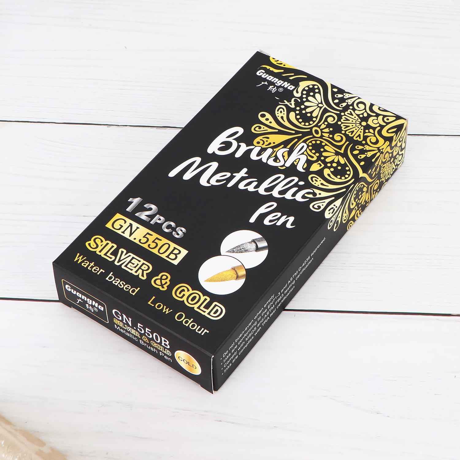 Guangna 550B 12pcs Metallic Brush Craftwork Marker Pens Gold