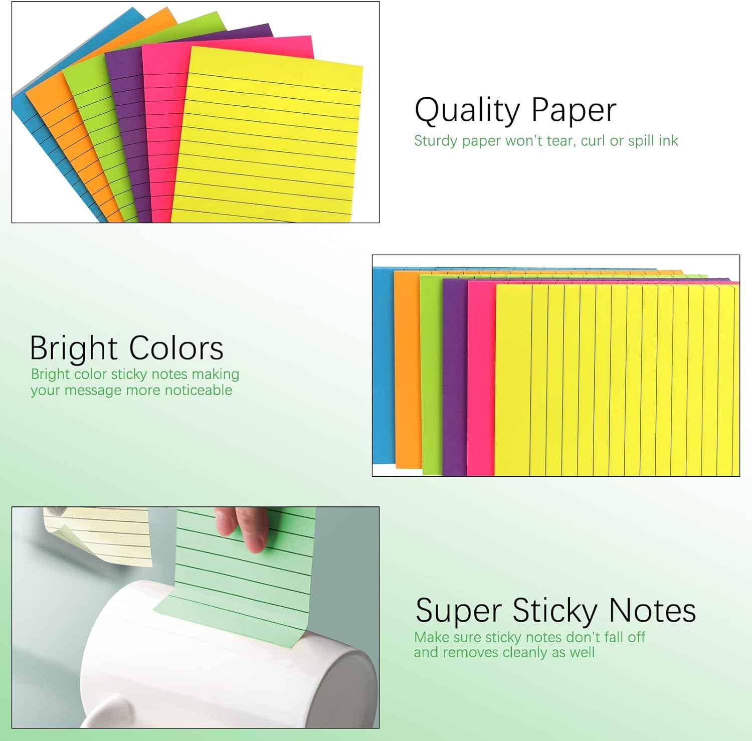 Lined Sticky Notes 4 X 6 Inch,50 Sheets/pad,6 Color