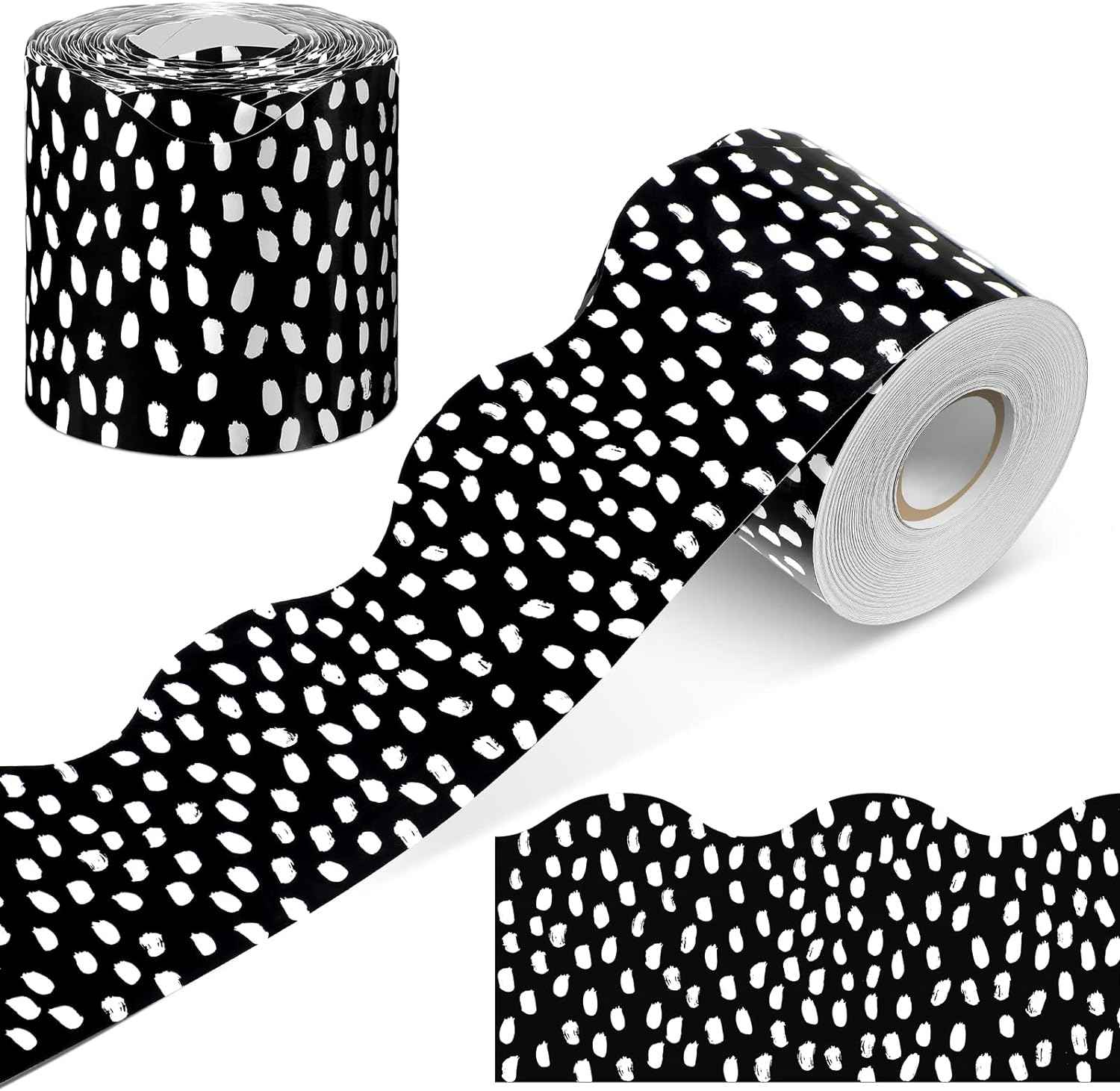 65 Feet Bulletin Board Dots Decorative Trim Borders Wavy White Dot