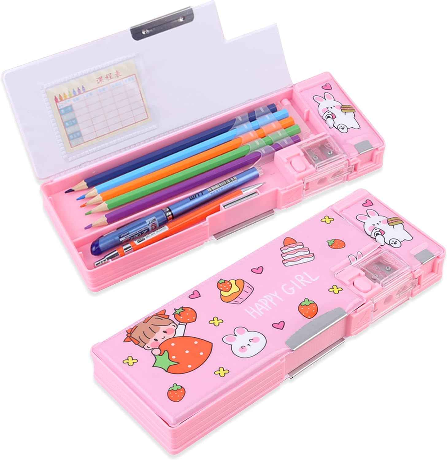 Pop Up Multifunction Pencil Case Pen Box Organizer Pink Strawberry