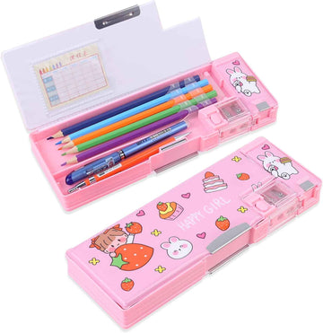Pop Up Multifunction Pencil Case Pen Box Organizer Pink Strawberry