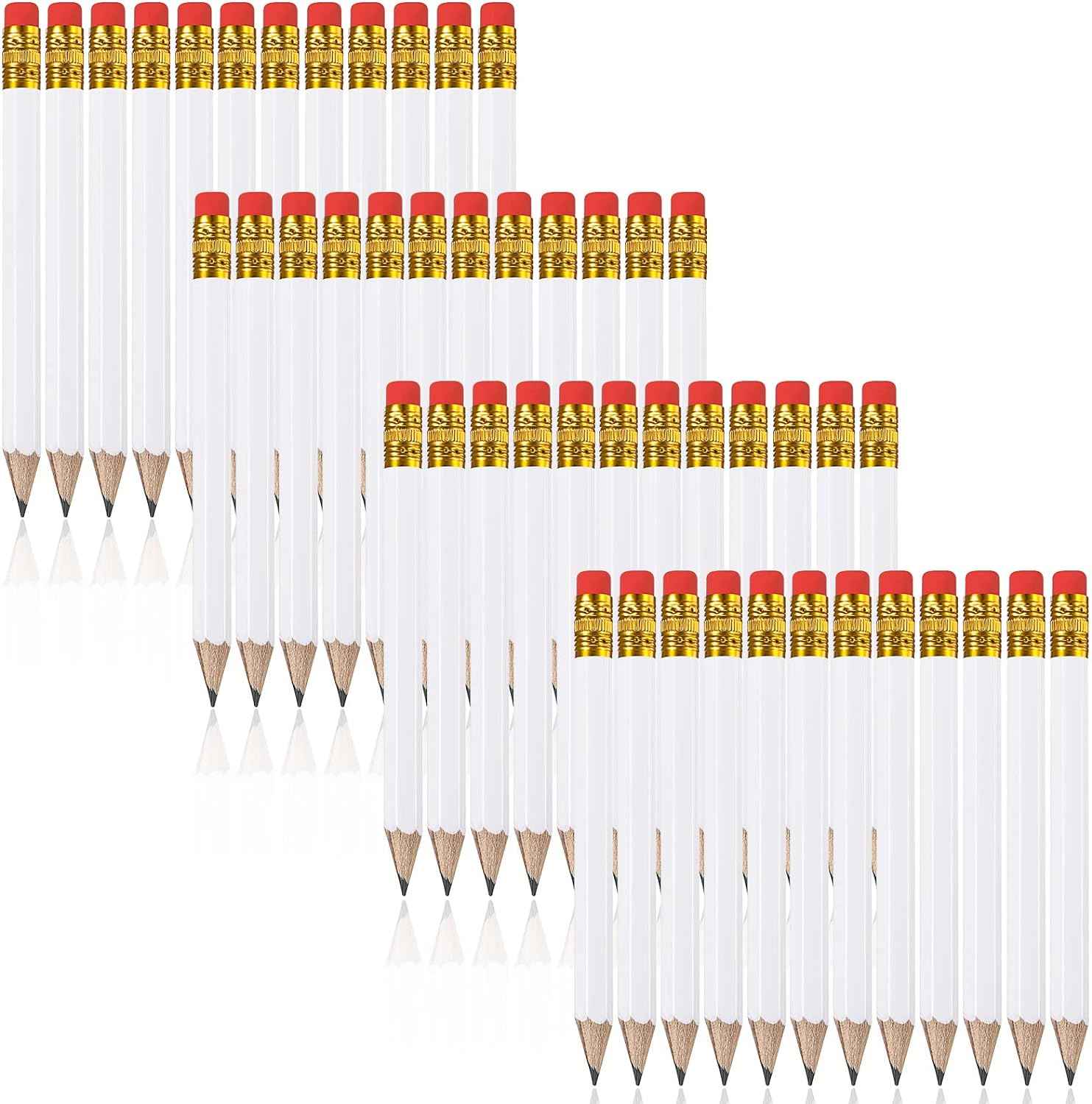 48 Pieces Golf Short Pencils with Eraser for Kids White