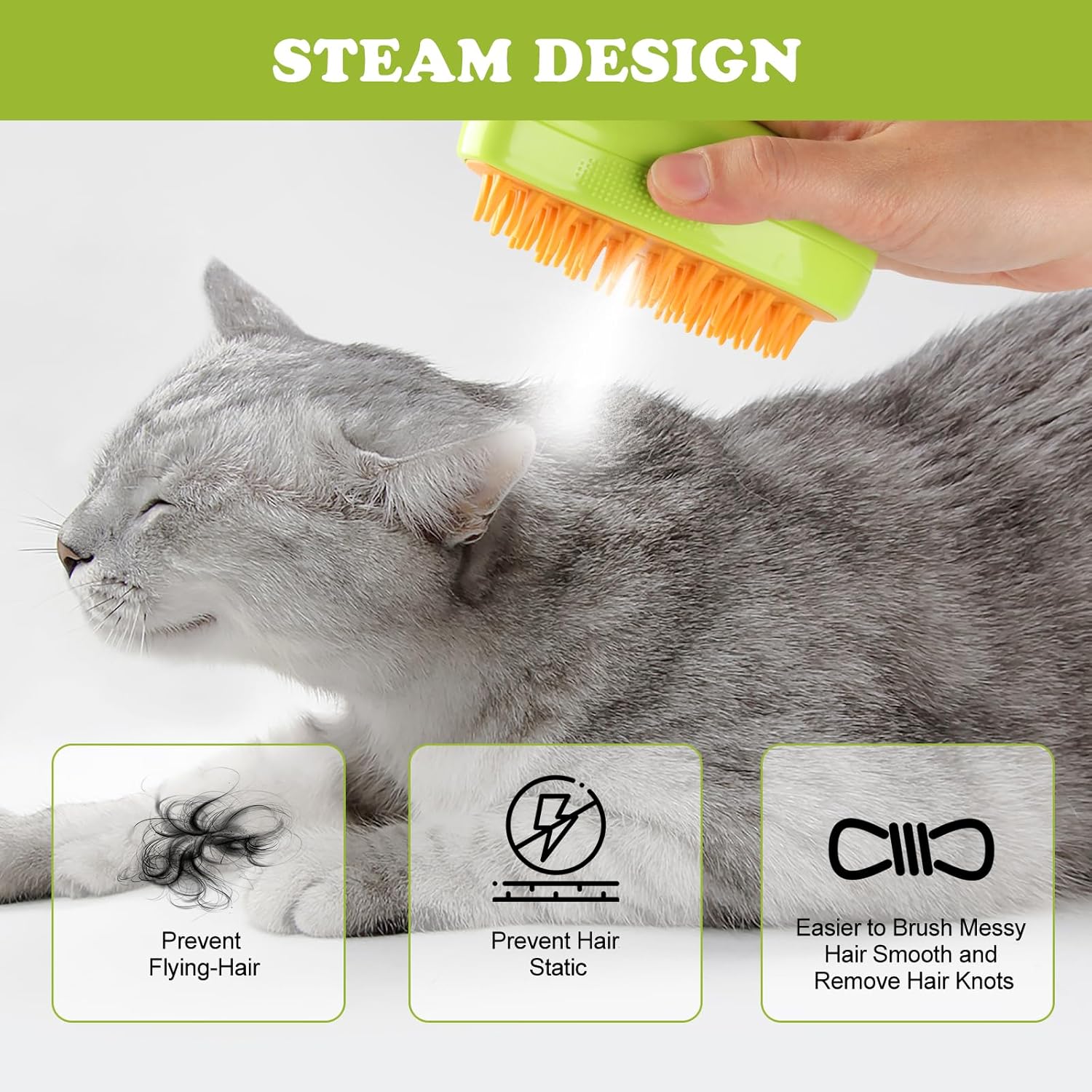 3 in 1 Cat Steam Brush Pet Hair Remover Misting Comb 2 Pack