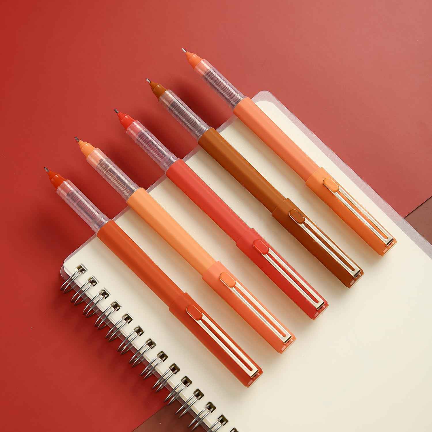 5Pcs Liquid Rollerball Pens Ultra Fine Point Black Ink,Caramel Color