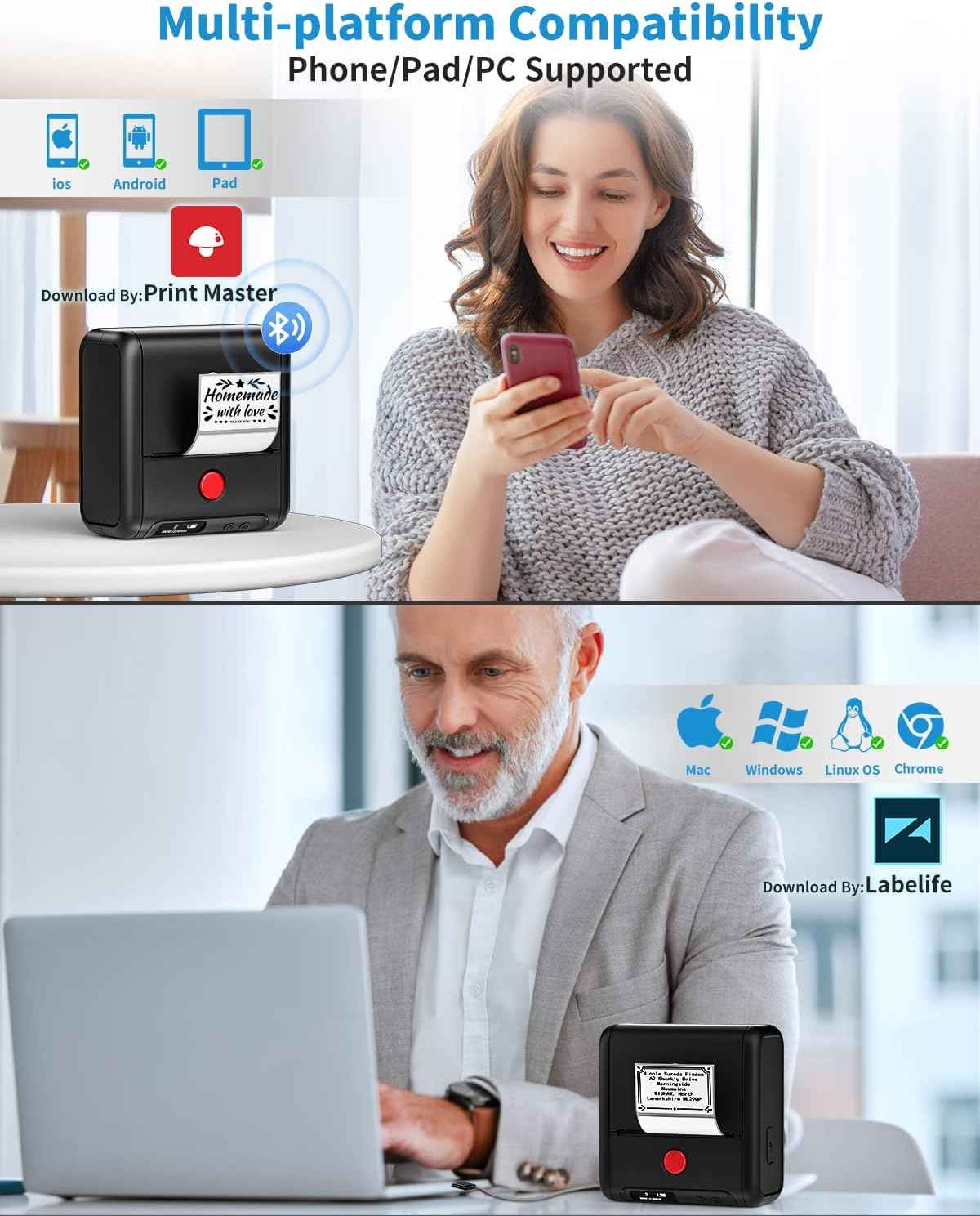 Phomemo M200 Label Maker,Bluetooth Thermal Label Printer (Type-C Charger)