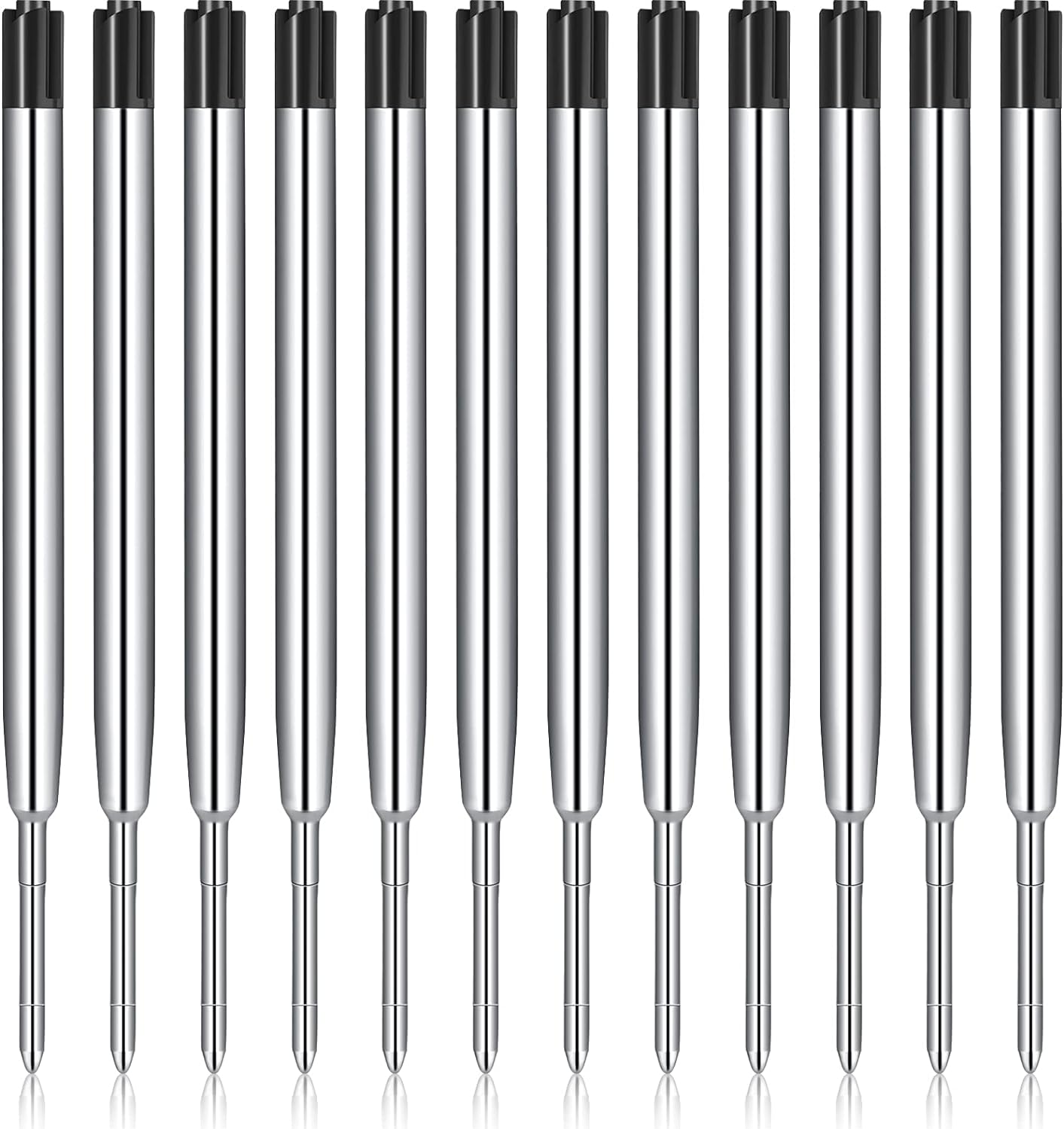 12pcs Metal Ballpoint Pen Refills Black Blue Ink 1.0mm Black