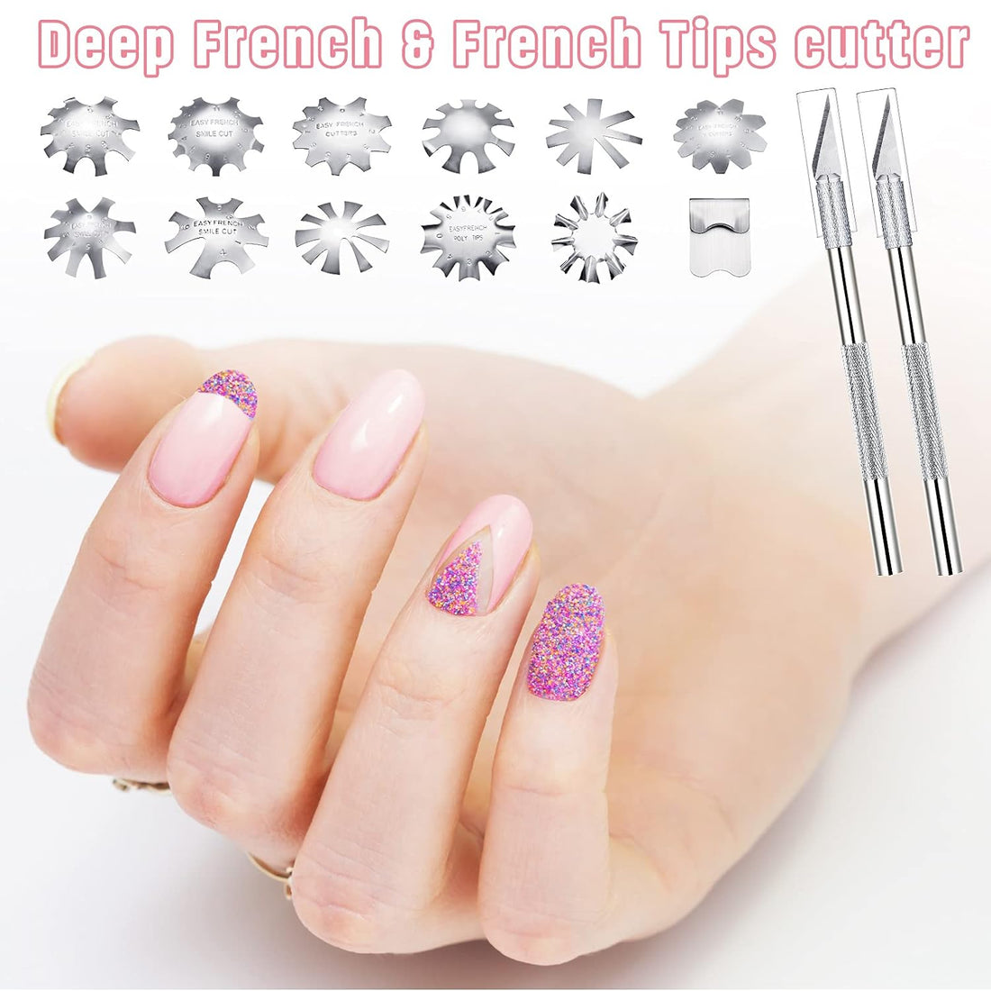 19Pcs French Nail Trimmer Set with Cutting Knife and Spare Blades Silver