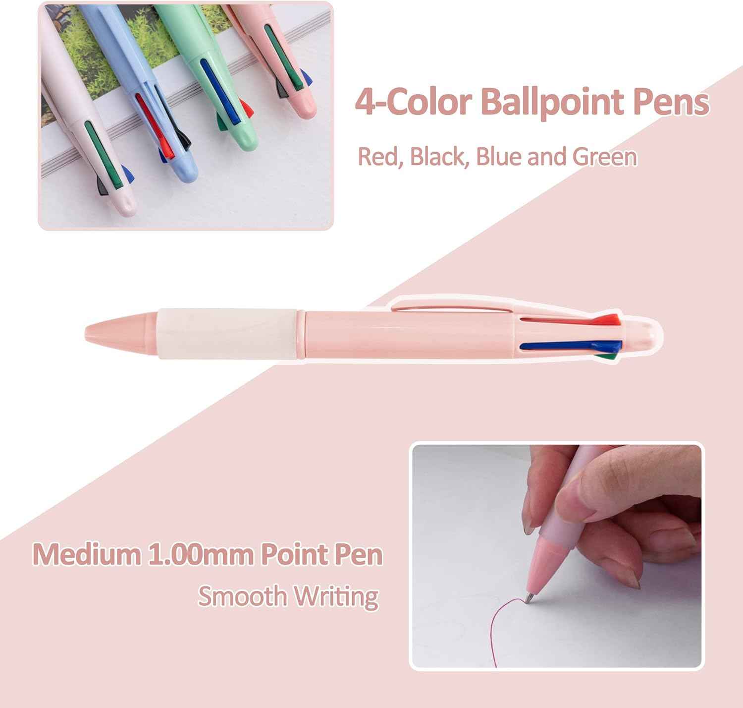 8 Pack BallPoint Multi Pens 4-in-1 Colored Pens (1.0mm)
