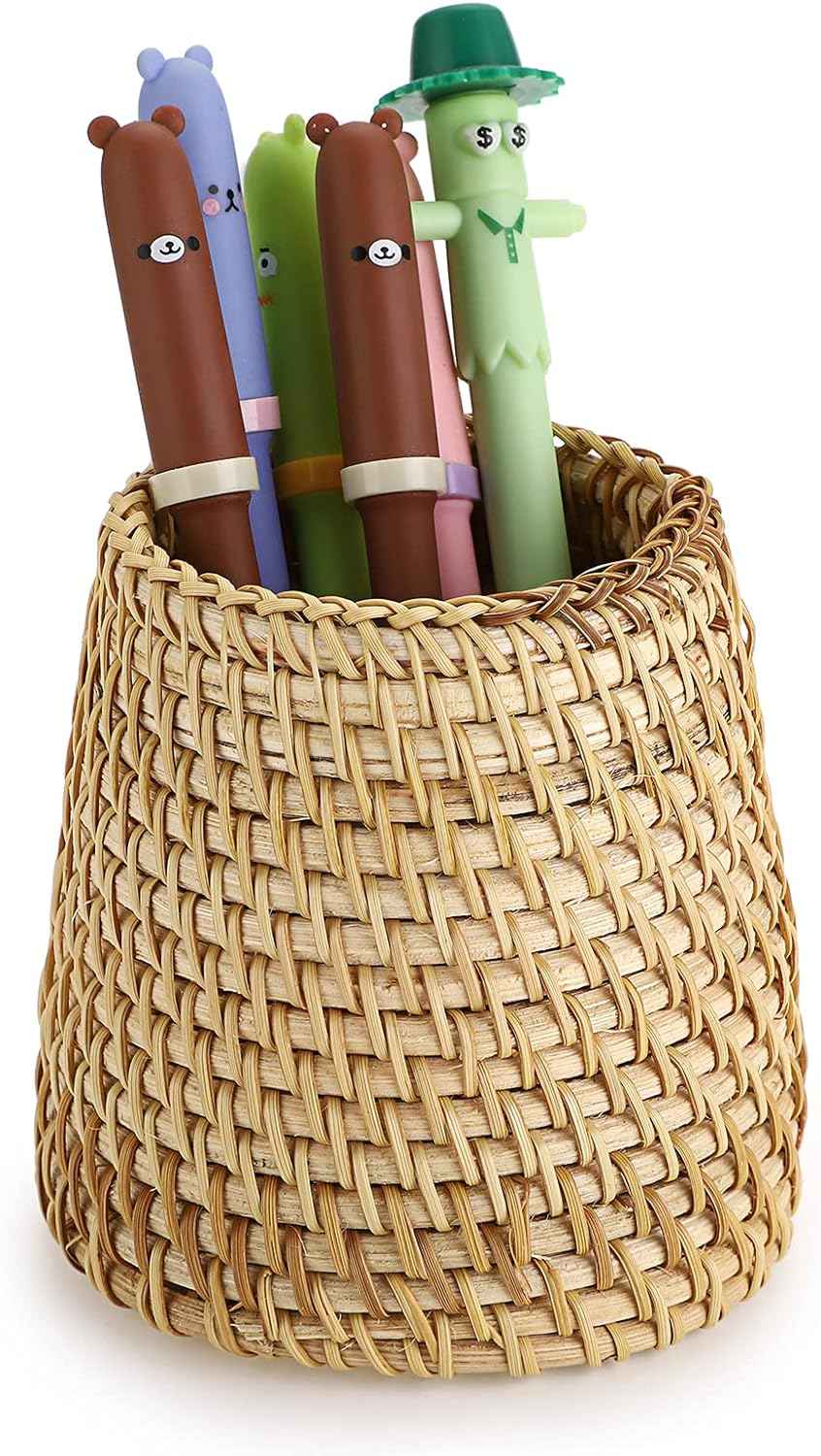 Rattan Pen Cup,Handmade Desk Pencil Holders Cone