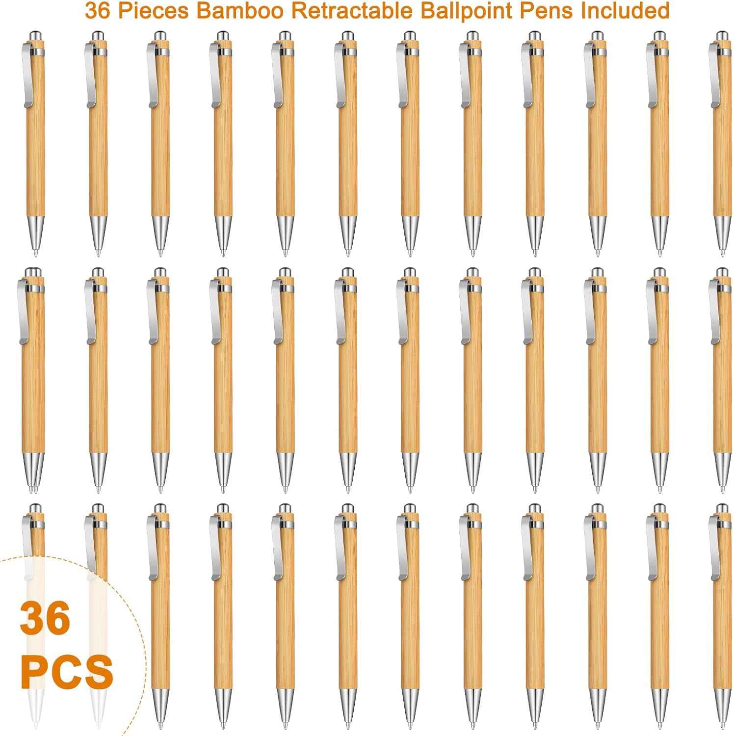 Bamboo Wooden Retractable Ballpoint Pen Black Ink 1 mm Pens 12/24/36 Pack 36