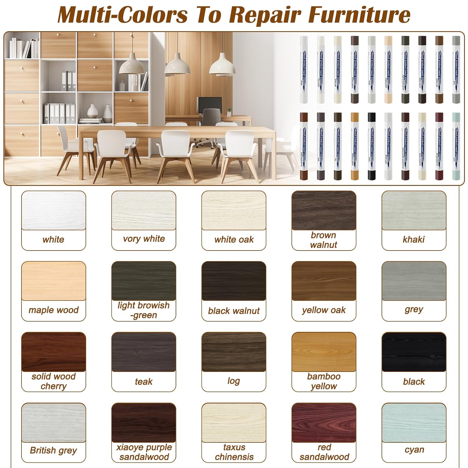 20 Color Wood Filler Sticks Putty Wax Crayons for Furniture Repair
