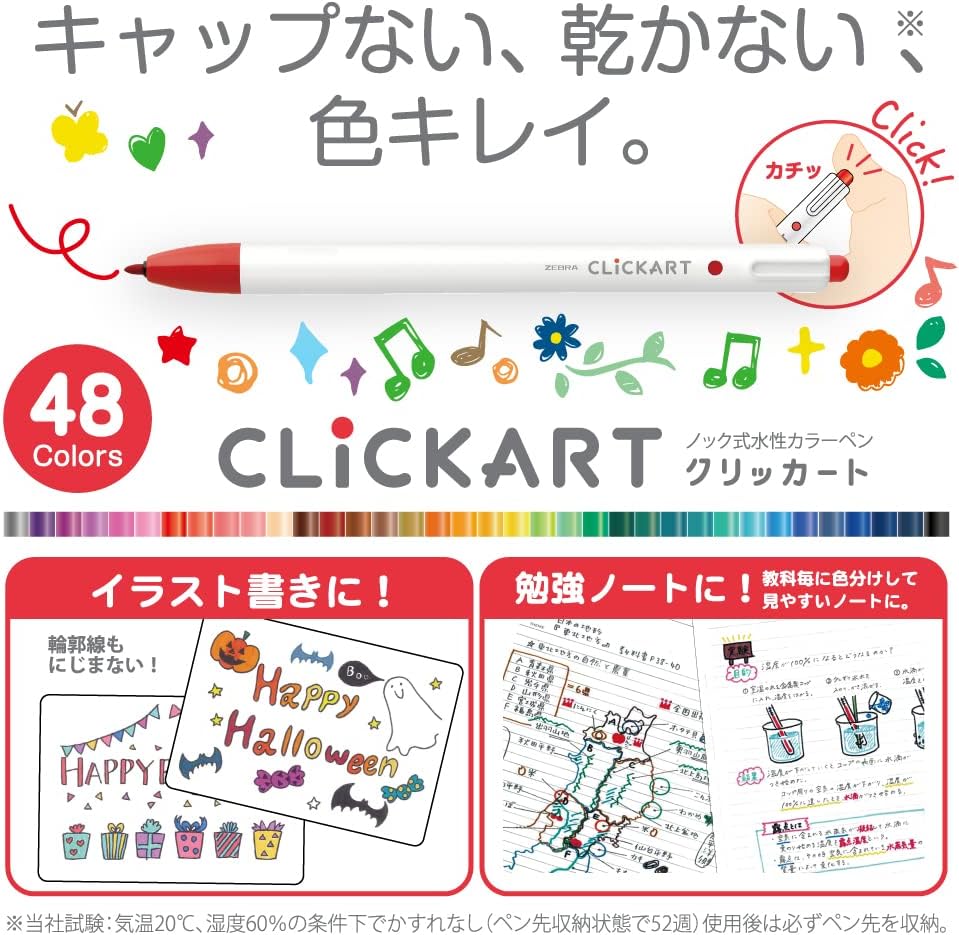 Zebra Clickart Retractable Felt Tip Marker Pen Calm Dark 12 Colors