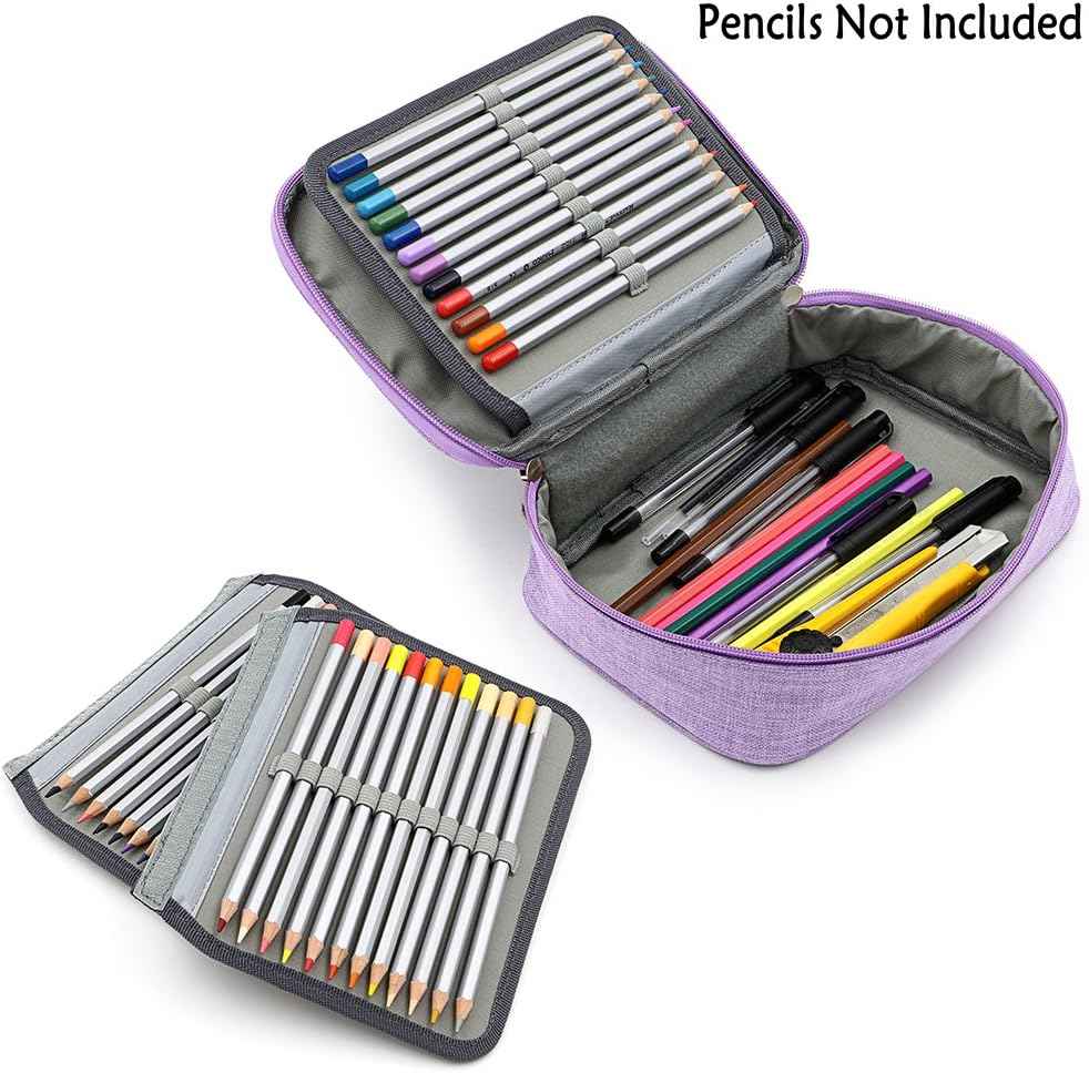 72 Slots High Capacity Zipper Pens Pencil Case Purple