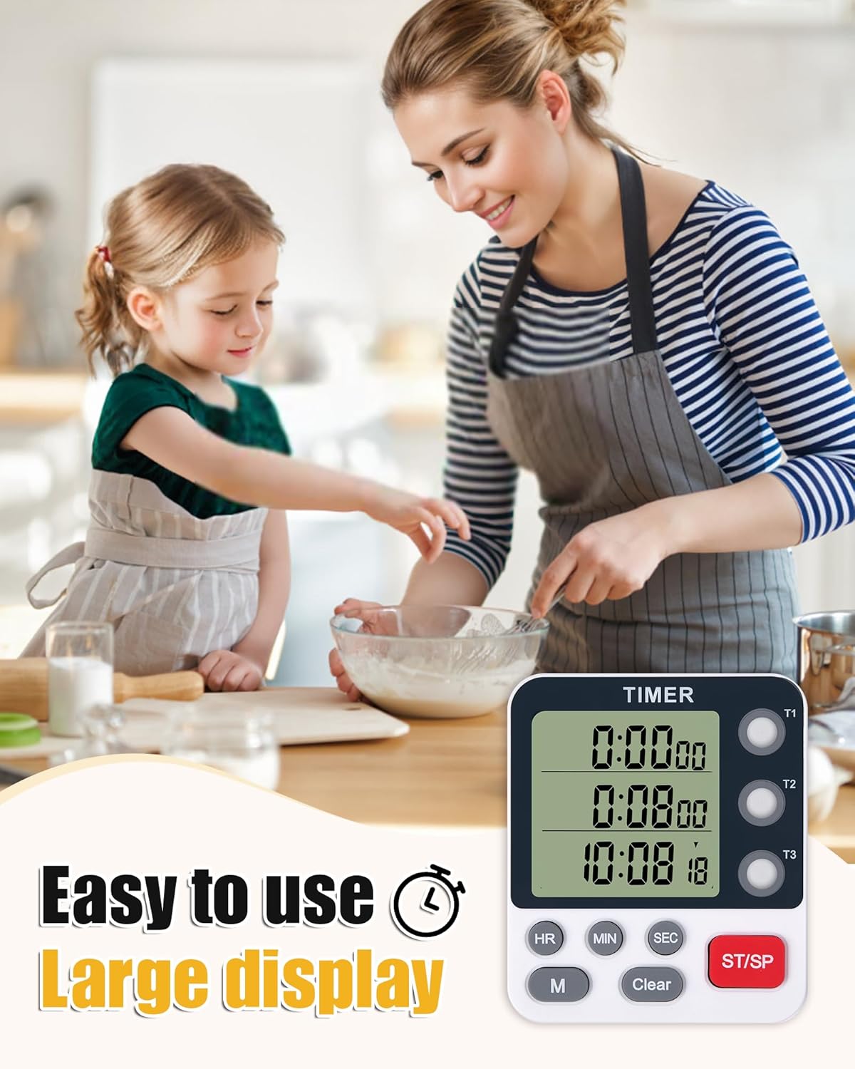 Kitchen Timer Digital - 3 Channel for Cooking with Alarm