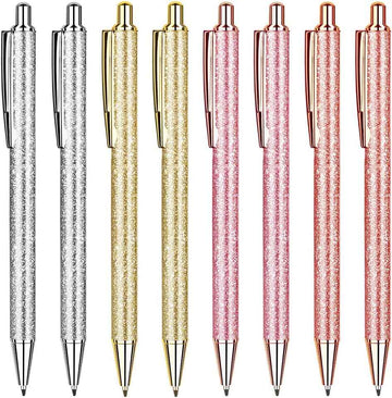 8Pcs Glitter Ballpoint Pens,Rose Gold Metal Retractable Journaling Pens