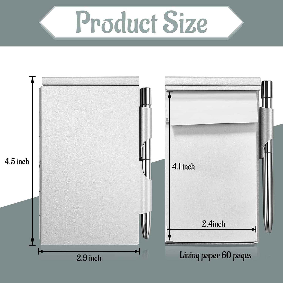 2 Pieces Metal Pocket Notebook with Pen and Refillable Paper 2 Black